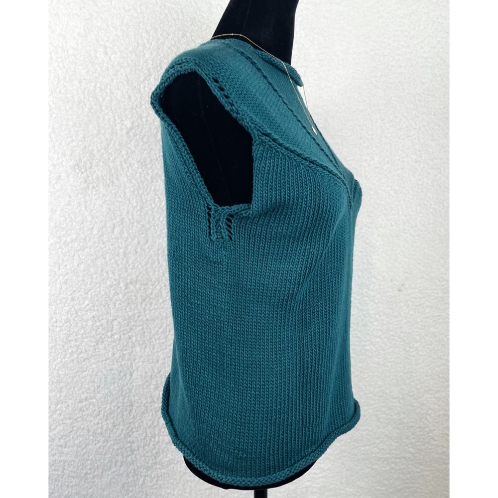 Handmade Teal Knit Sleeveless Blouse, M - Picture 3 of 10